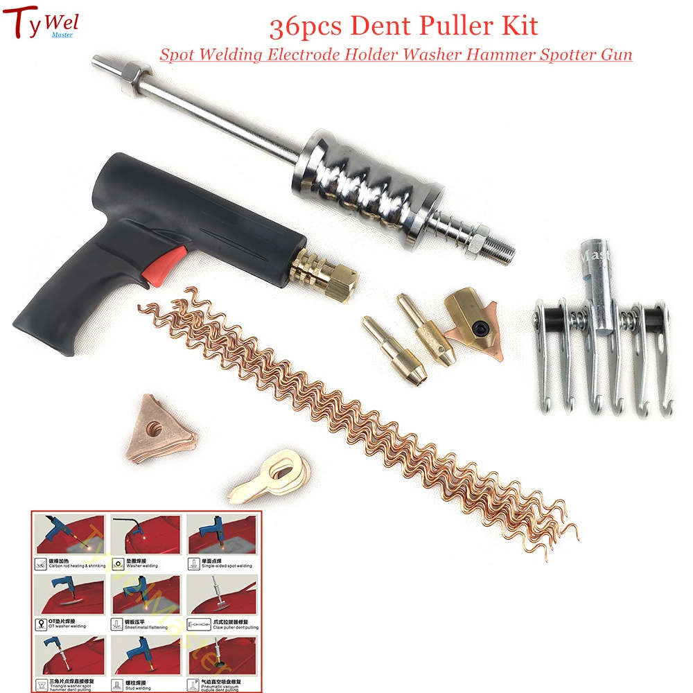 36pcs Dent Puller Kit Spot Welding Electrode Holder Washer Hammer