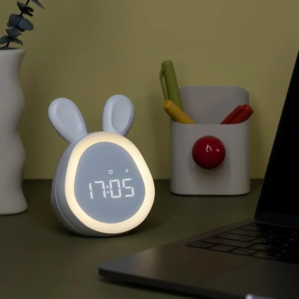 Kids Cute Rabbit Alarm Clock With Night Light Stepless Dimming Led Digital Alarm Clock For Boys Girls