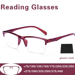 (With Free Cloth)+0.75 To +4.0 Reading Glasses New Fashion Women Men Semi-diopter Long-sighted Glasses For Women Durable Glasses