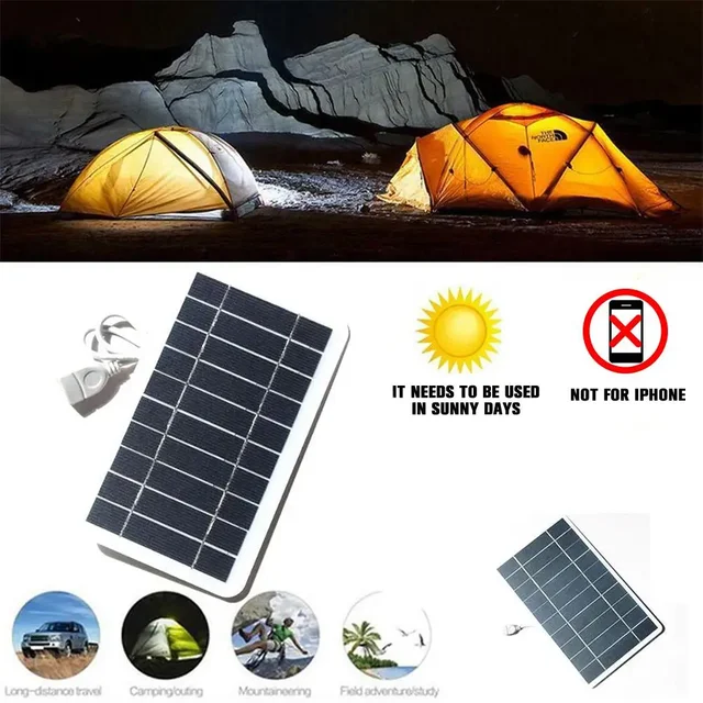 Portable Solar Panel 5V 2W Solar Plate With USB Safe Charge Stabilize Battery Charger for Power Bank Phone Outdoor Camping Home 5