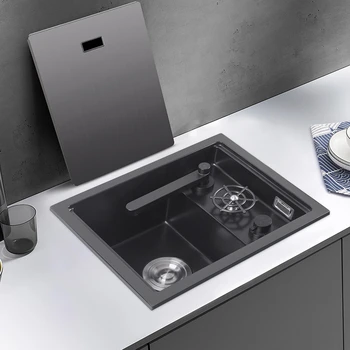 อ่างล้างจานแบบ Undermount บาร์ควอตซ์พร้อมแผ่นปิดสําหรับเคาน์เตอร์หินแกรนิตเกาะห้องครัว 1