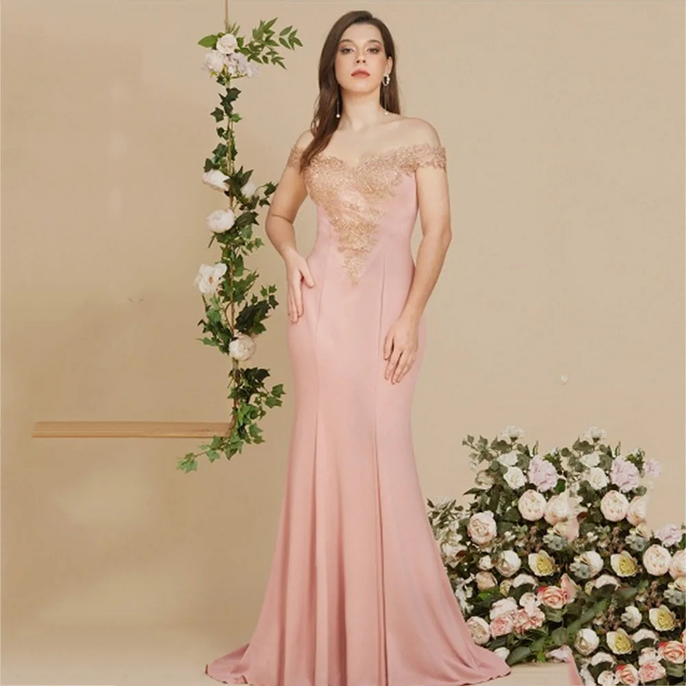 

Formal Off The Shoulder Lace Mermaid Women Evening Dresses Pleats Backless Floor-Length Prom Gowns فستان سهرة نسائي