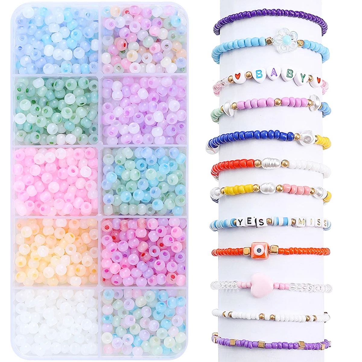 Premium-Set 1500Stk Katzenaugen-Glasperlen 4mm - Abstandpperlen für DIY Schmuckherstellung Armband, Halskette, Anhänger – Detail 7