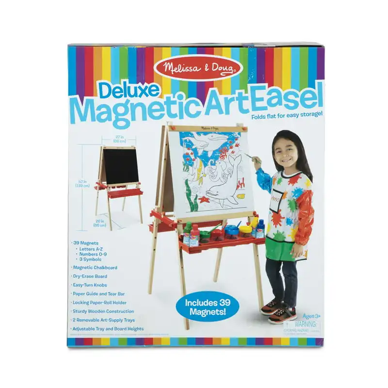 Art Easel With Chalkboard, Dry-Erase Board, and 39 Letter and Number Magnets