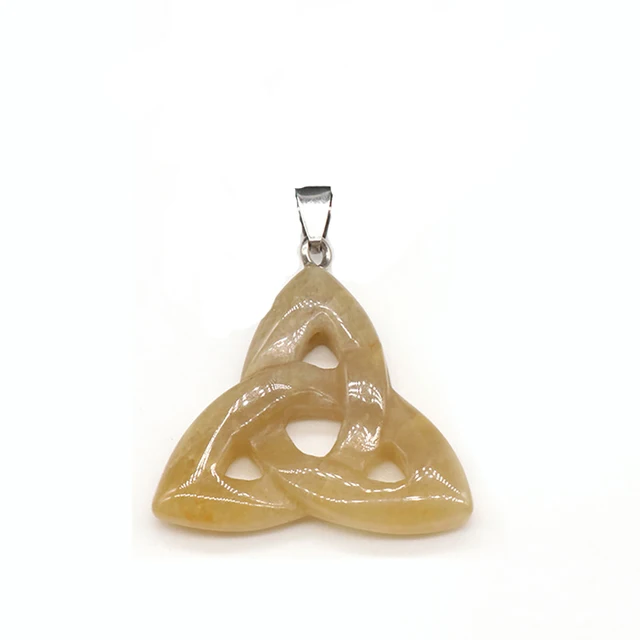 Triquetra Symbol Natural Stone Pendants Celtics Knot Agates Crystal for Jewelry Making DIY Women Necklace Earrings Crafts Yellow Jade