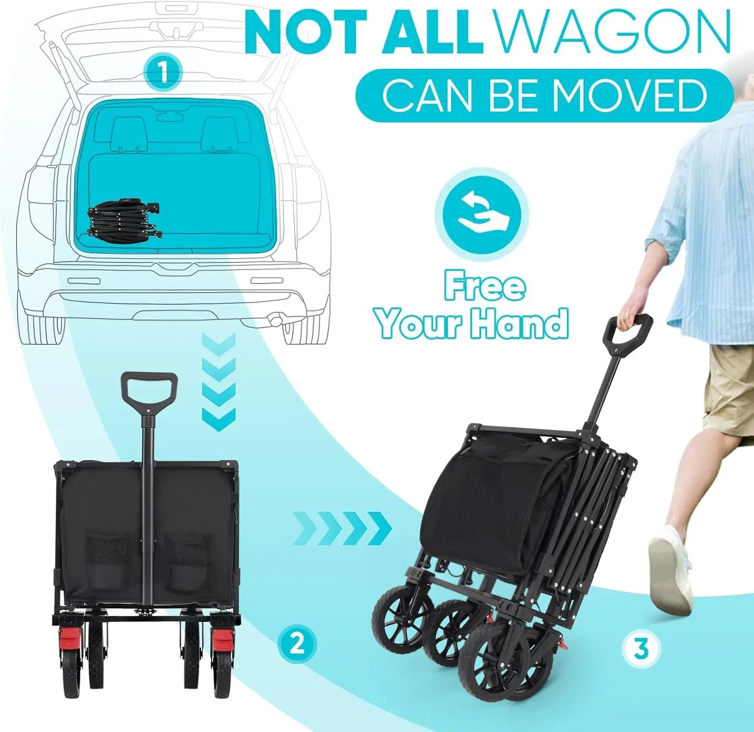 Sekey 43" Extended Collapsible Wagon 400L Large Capacity 440LBS Heavy Duty Folding Utility Garden Cart with All-Terrain Wheels