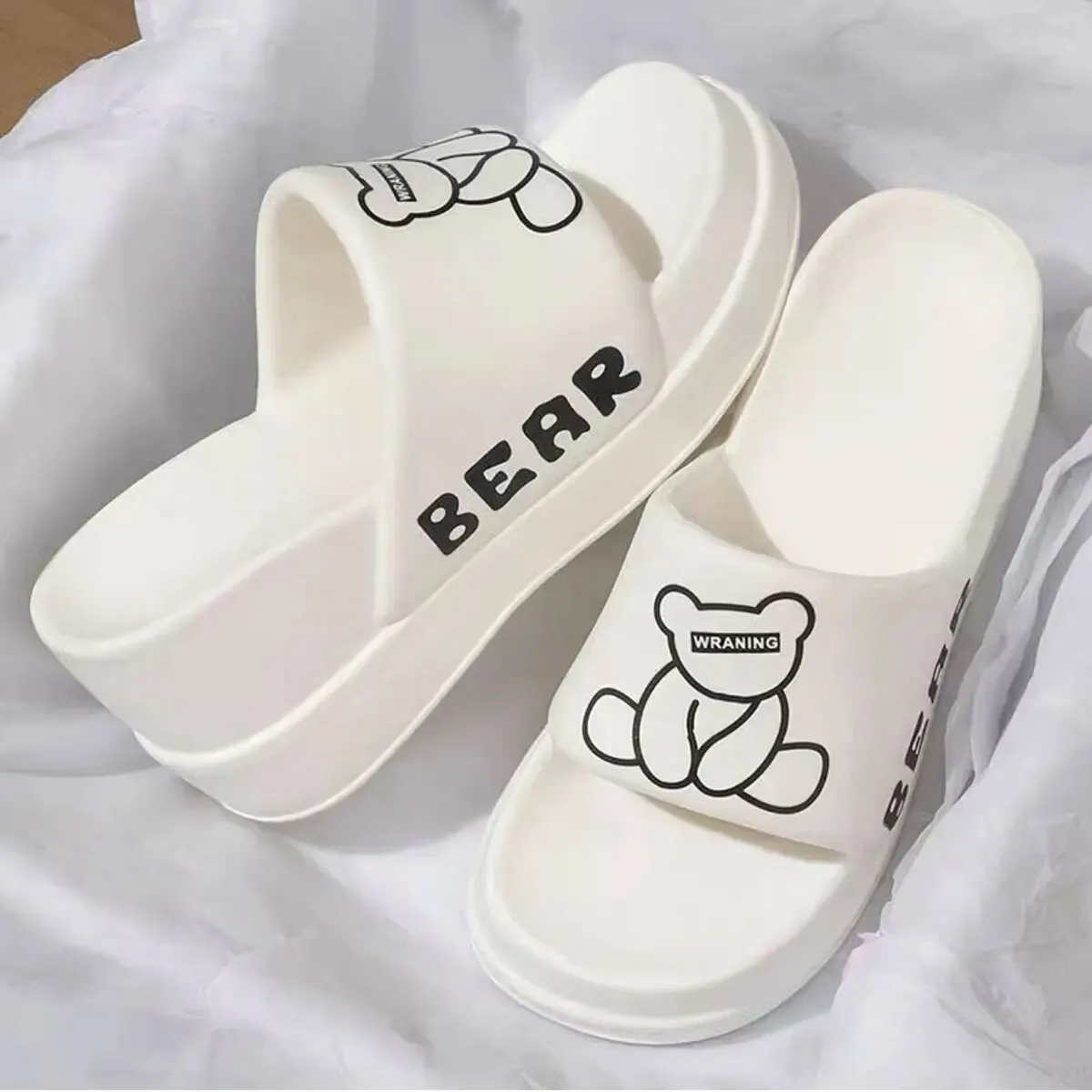 Summer Women's Platform Heeled SlippersLight EVA Slides Shoes Outdoor CasualSlippers Trend Cartoon Bears High HeelsSlippers