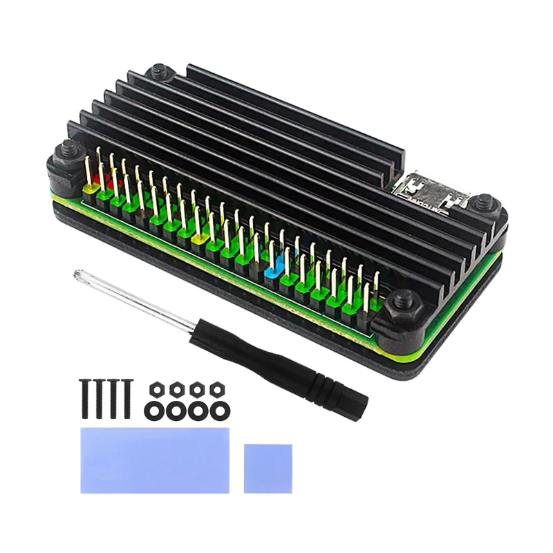 알루미늄 패시브 냉각 쉘 인클로저, 열 패드 GPIO 핀 헤더 포함, 라즈베리 파이 제로 2 W 케이스