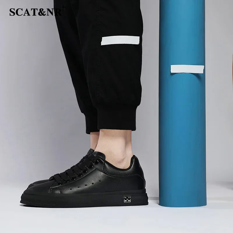 Men leather sneakers elevator shoes casual lift height increase insole 6cm black taller shoes for man fashion sports white