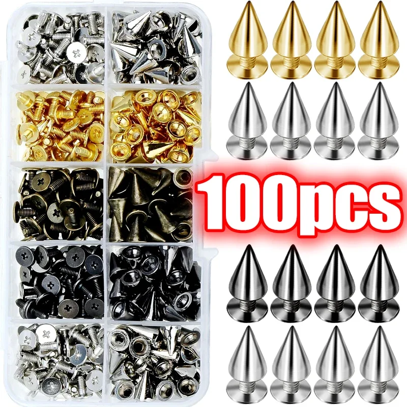 DIY Cone Studs and Spikes Punk Metal Rivets Double Cap Screwback Round Nail DIY Clothes Shoes Bag Collar Accessories metal rivets