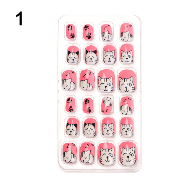 Candy False Nail Tips Children Cartoon Full Cover Kid Glue Self Fake Nail Art for Girls Manicure Tips Nail Decor