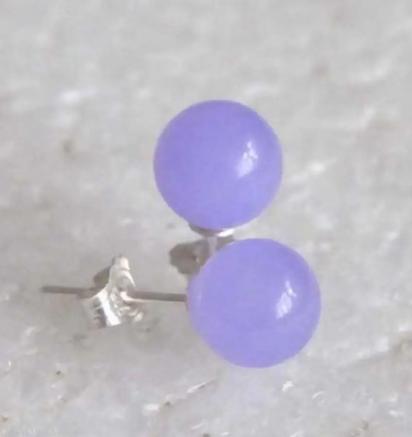 

New Fashion 10mm Natural Violet Round Beads 925 Sterling Silver Earrings