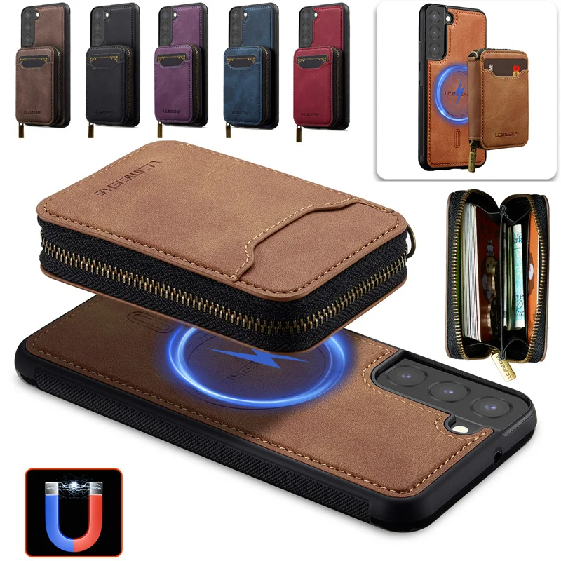 Magnetic Flip Leather Phone Case with Zipper Wallet and Card Holder