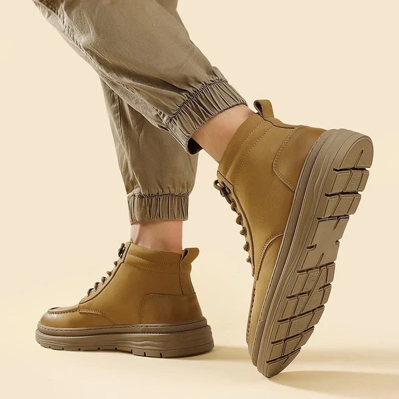 

2023 High Quality Shoes for Man Cross-tied Men's Boots Hot Sale Light Casual Round Toe Warm Ankle Boots Leather Casual Shoes