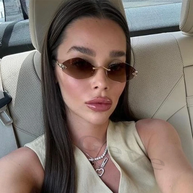 Fashion Small Polygonal Sunglasses for Women Luxury Brand Rmless Brown Rhombus Sun Glasses Woman Vintage Metal Shades Eyewear 2