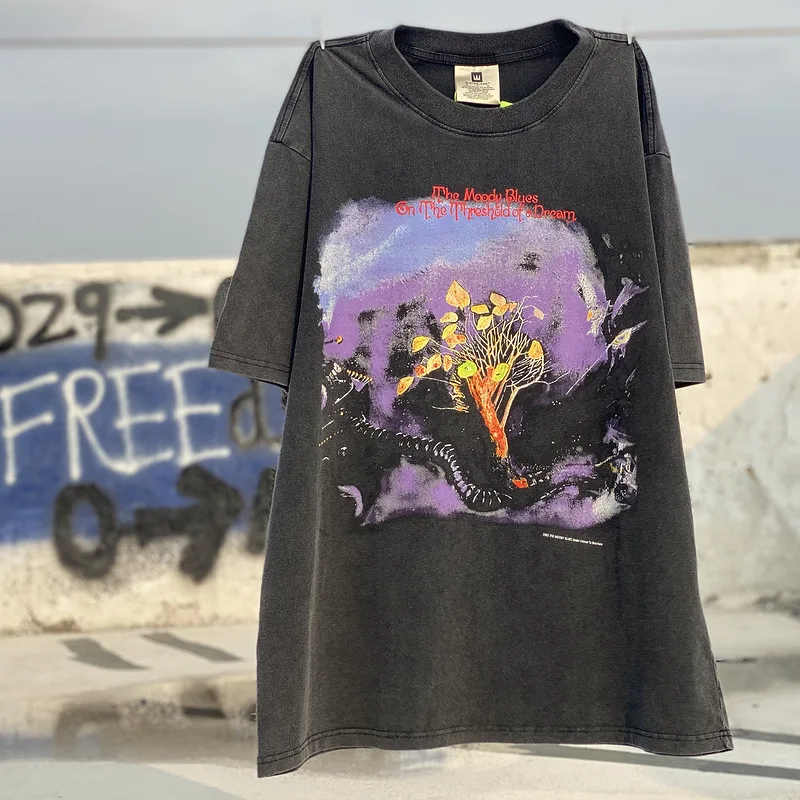 

Винтажная модная футболка Melancholy, цвета блюз, с коротким рукавом