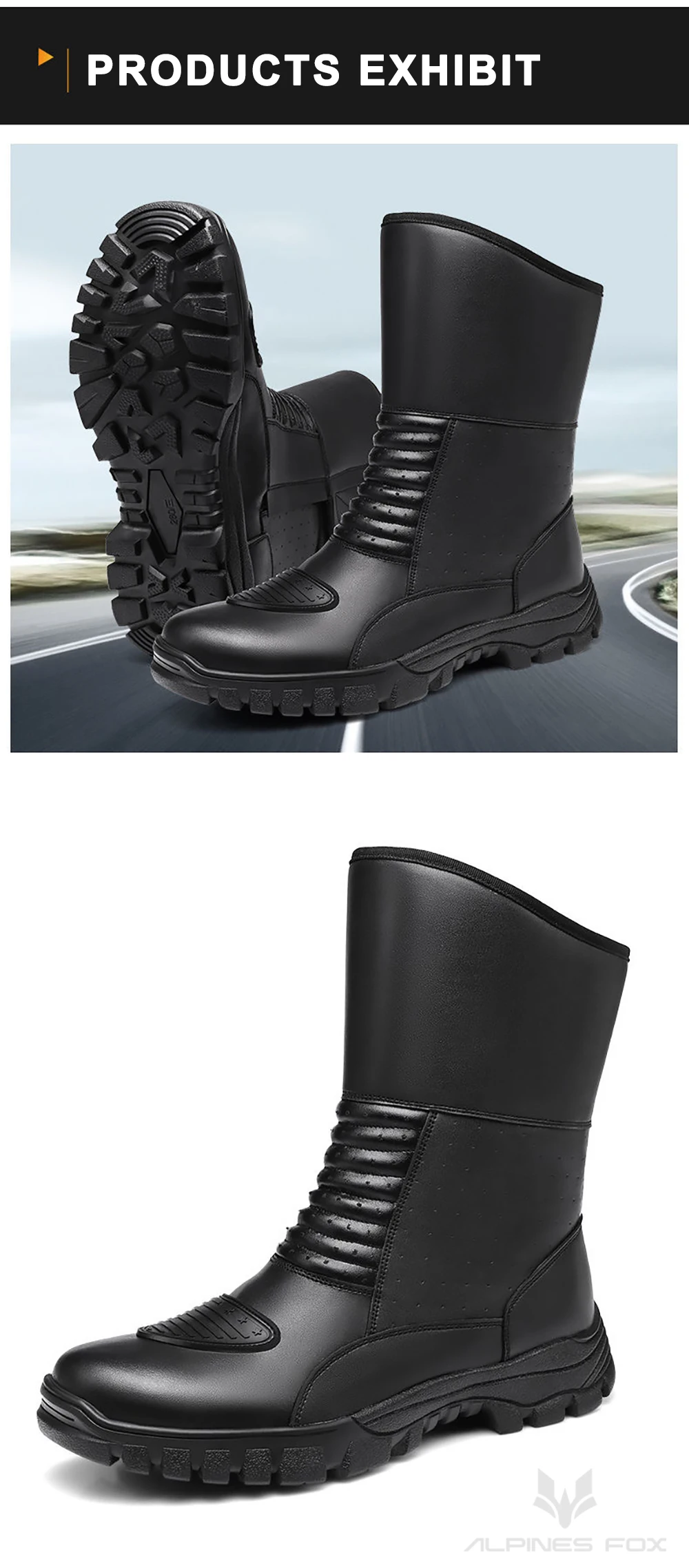 Leather Motorcycle Boots Men Classic Motocross Shoes with Reinforced Heel Toe Waterproof Vintage Motorbike Touring Boot