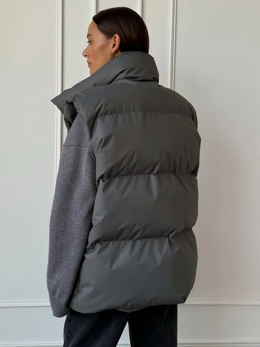 Casual Loose Sleeveless Jackets Parkas Female Winter New Streetwear Outwear For Women Lapel Tank Top Patchwork Coat