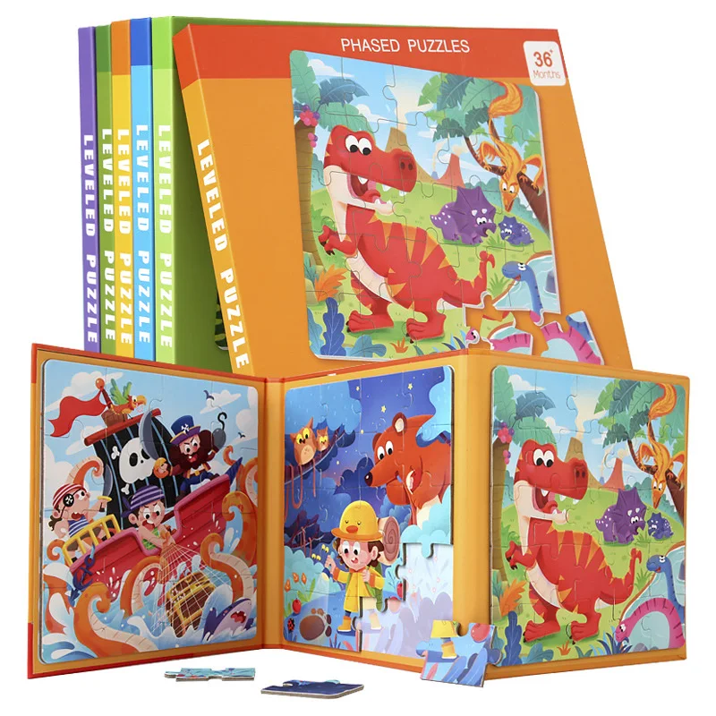 Children's Montessori Scene Puzzle Animal Traffic Dinosaur Magnetic Puzzle Educational Toys For Kids Boys Girl Gift 2-5 Years
