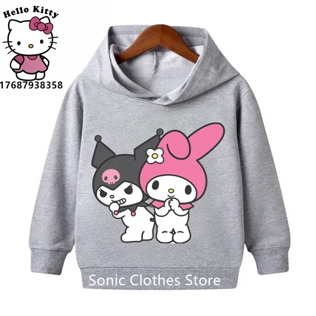 thumbnail image 1 of Sudaderas con capucha Kawaii Kuromi para niños de 2 a 13 años, sudadera con estampado de dibujos animados de Anime, sudadera Harajuku de manga larga para niños, primavera y otoño, 1 of 5