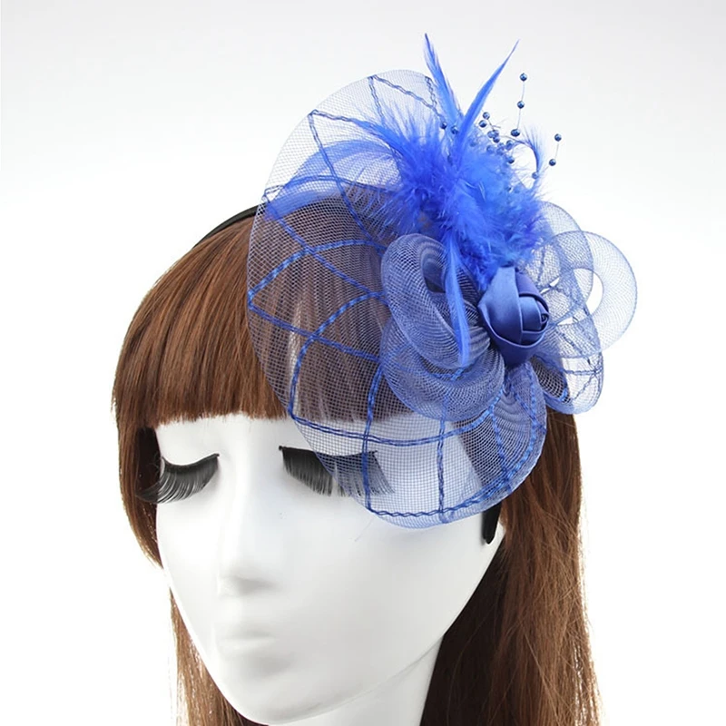 Feather Mesh Fascinator Flower Hat Hair Clip for Women Cocktail Wedding Party Bridal Hat Fascinator Ladies Dress Hair Headband mz001 classic elegant floral women ladies wedding bridal new design christmas sinamay hair fascinator hats for ladies