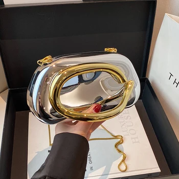 Pochette con scatola di chiusura in oro da donna, borsa da sera per festa di nozze, borsa carina, borsa 2025 nuova