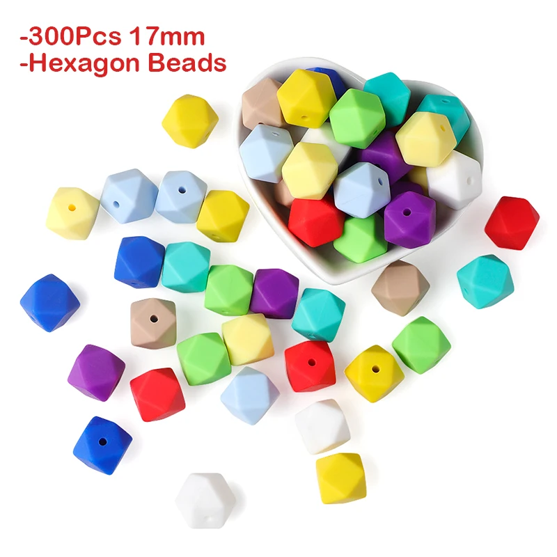 

300pcs 17mm Hexagon Silicone Beads Teether Food Grade Silicone BPA Free Teething Toys Baby Pacifier Chain Nursing Accessories
