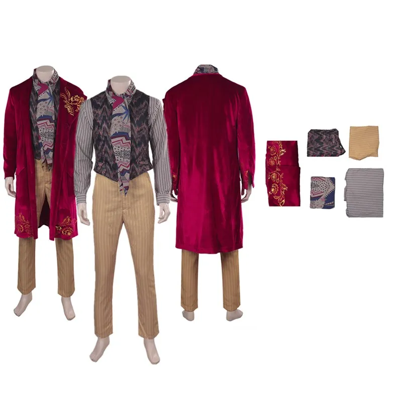 

Willy Wonka Cosplay Movie Wonka Fantasy Costume Adult Men Shirt Scarf Coat Pants Outfits Halloween Carnival Party Disguise Suit
