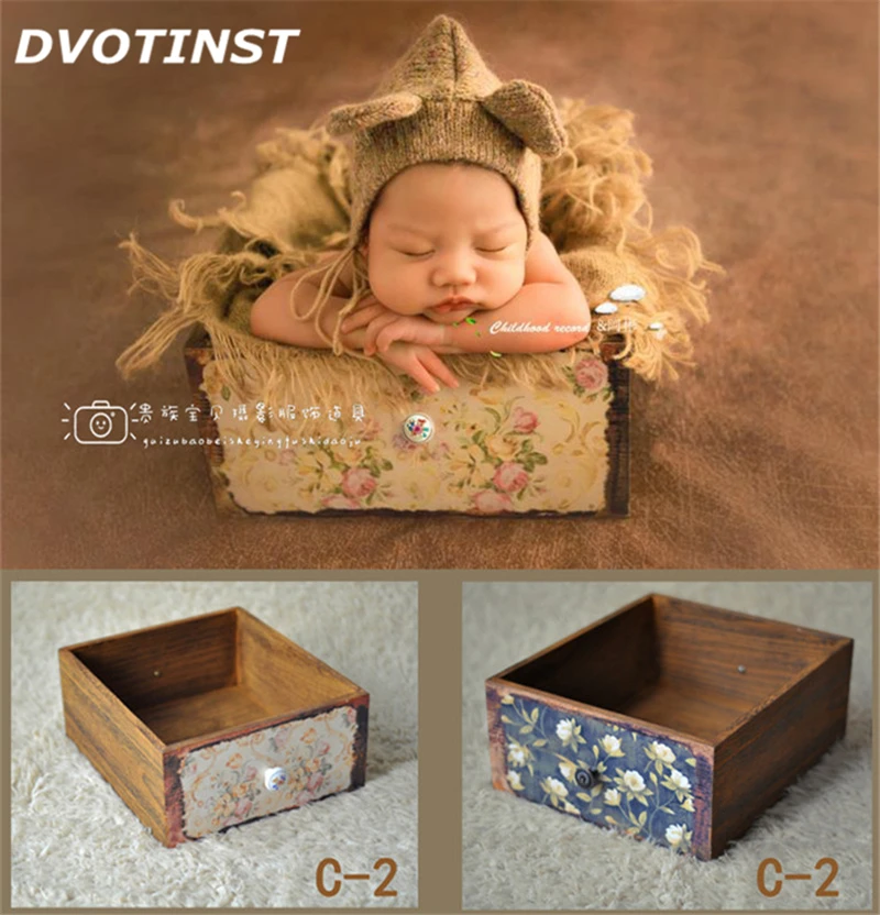 Dvotinst Newborn Photography Props Wooden Box Solid Wood Drawer Bucket Fotografia Bebe Accessories Studio Shoots Photo Props