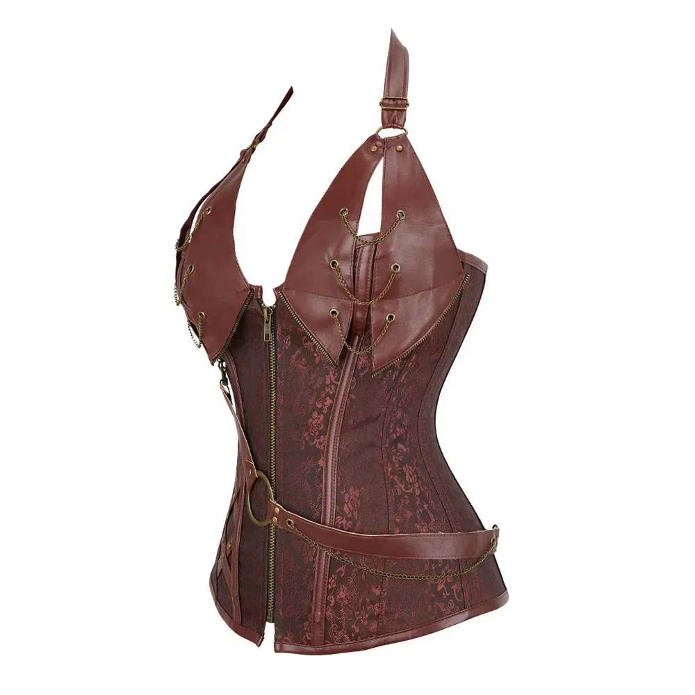Women Medieval Viking Sexy Pirate Costume Gothic Leather Overbust Corselet Steampunk Corset Vest Bustiers Corsets
