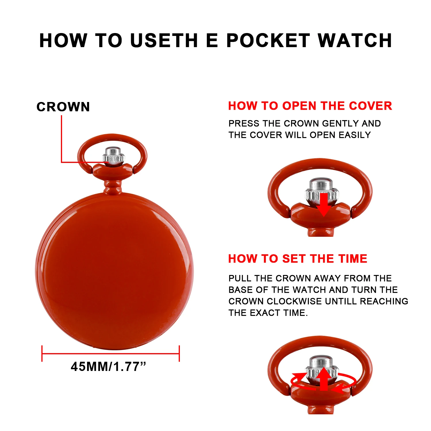 Bright Red Quartz Pocket Watch With Chain Personalised Pendant Pocket FOB Watch Best Gifts For Children Men Women