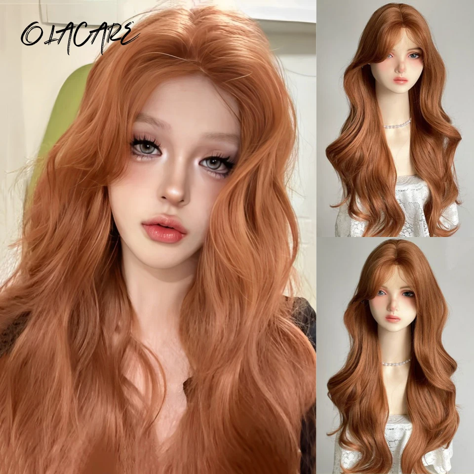 Synthetic Copper Ginger Curly Wavy Wig for Women