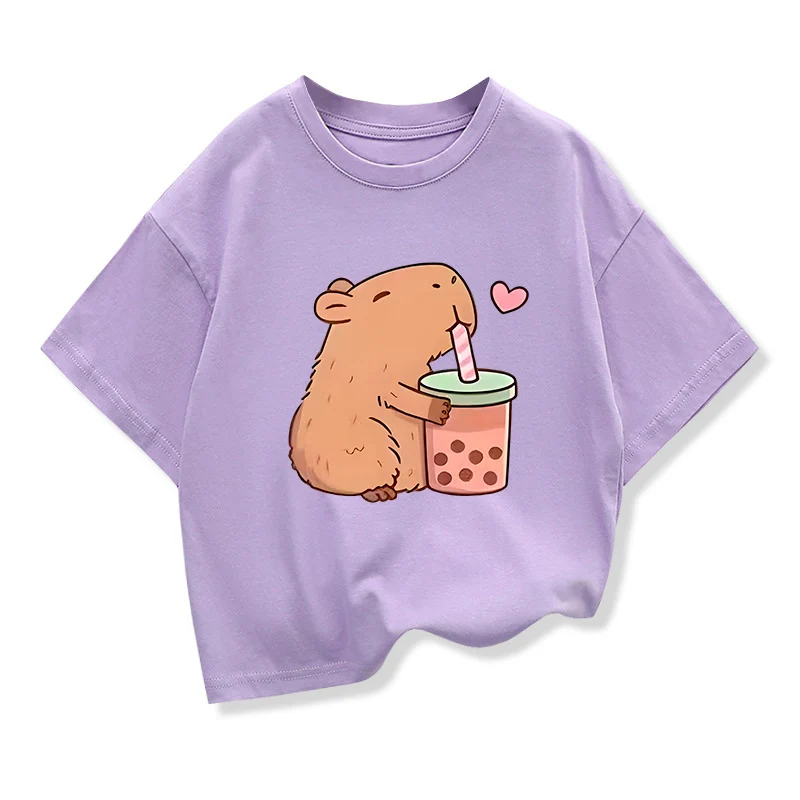 Capybara Kids Clothing Tees Summer Printed Cartoon Fashion Short Sleeve Girls T-shirt Popular Design Children's T Shirts O-neck 4