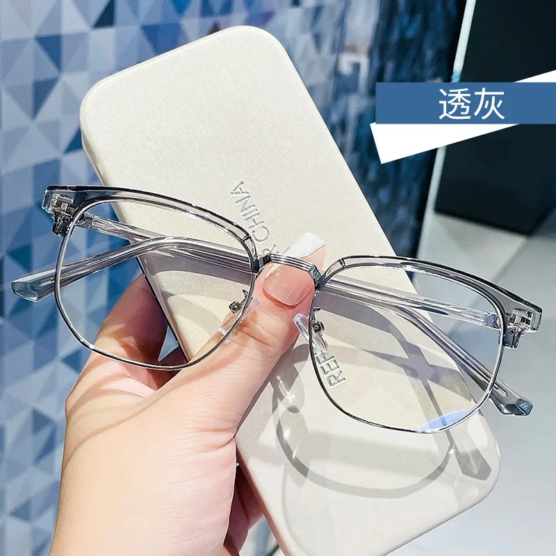 Anti Blue Light Glasses Fashion Eyeglasses Unisex Square Plain Metal Frame Polygon Eyeglasses for Men Women