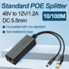 48V to 12V POE Splitter Adapter Active DC Adaptive Separator Cable Supply Module Injector for 100M IP Camera 1.2A 1