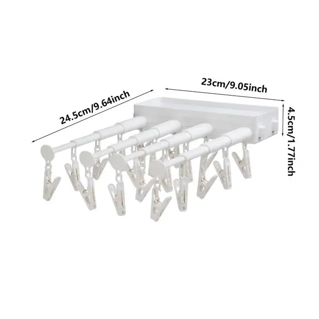 Falra Szerelt Szárító Állvány Behúzható Kendő Beltéri Kültéri Lyukasztás Nélküli Teleszkópos Fehérnemű Állványhoz Klipekkel - Image 6