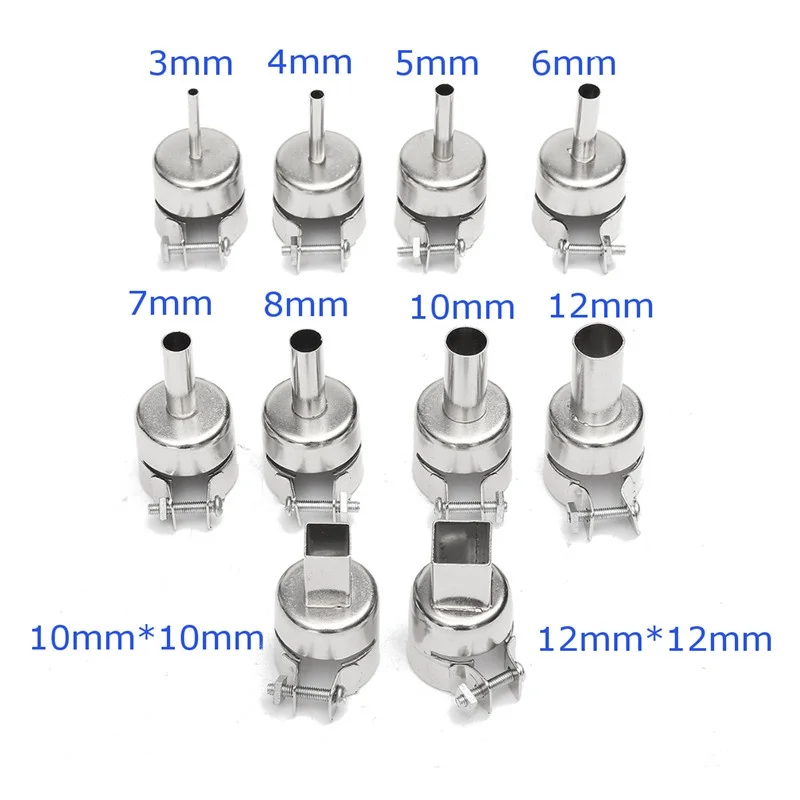 

10Pcs 3-12mm Universal Welding Nozzles Hot Air Gun Nozzle For 850 Series Soldering Station Hot Air Rework Station Accessories