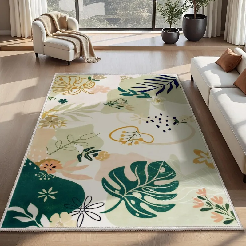 Nordic Living Room Carpet Abstract Floral Fresh Creative Design Bedroom Plush Rug Machine Washable Non-slip Cloackroom Mat Tapis