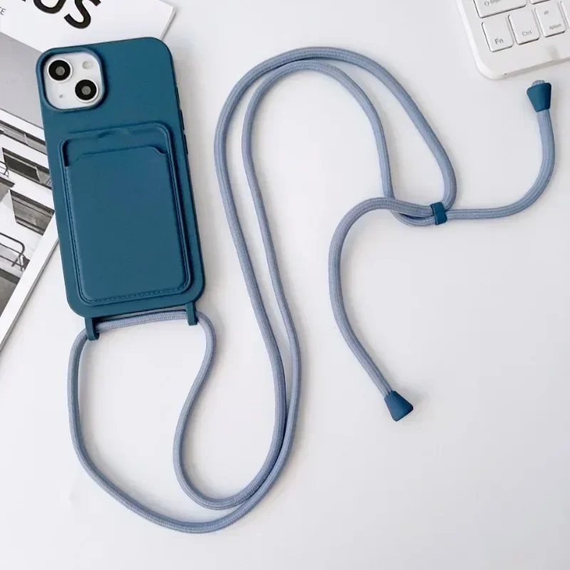 Versatile Crossbody Lanyard Phone Case with Card Holder and Soft Silicone Necklace Strap
