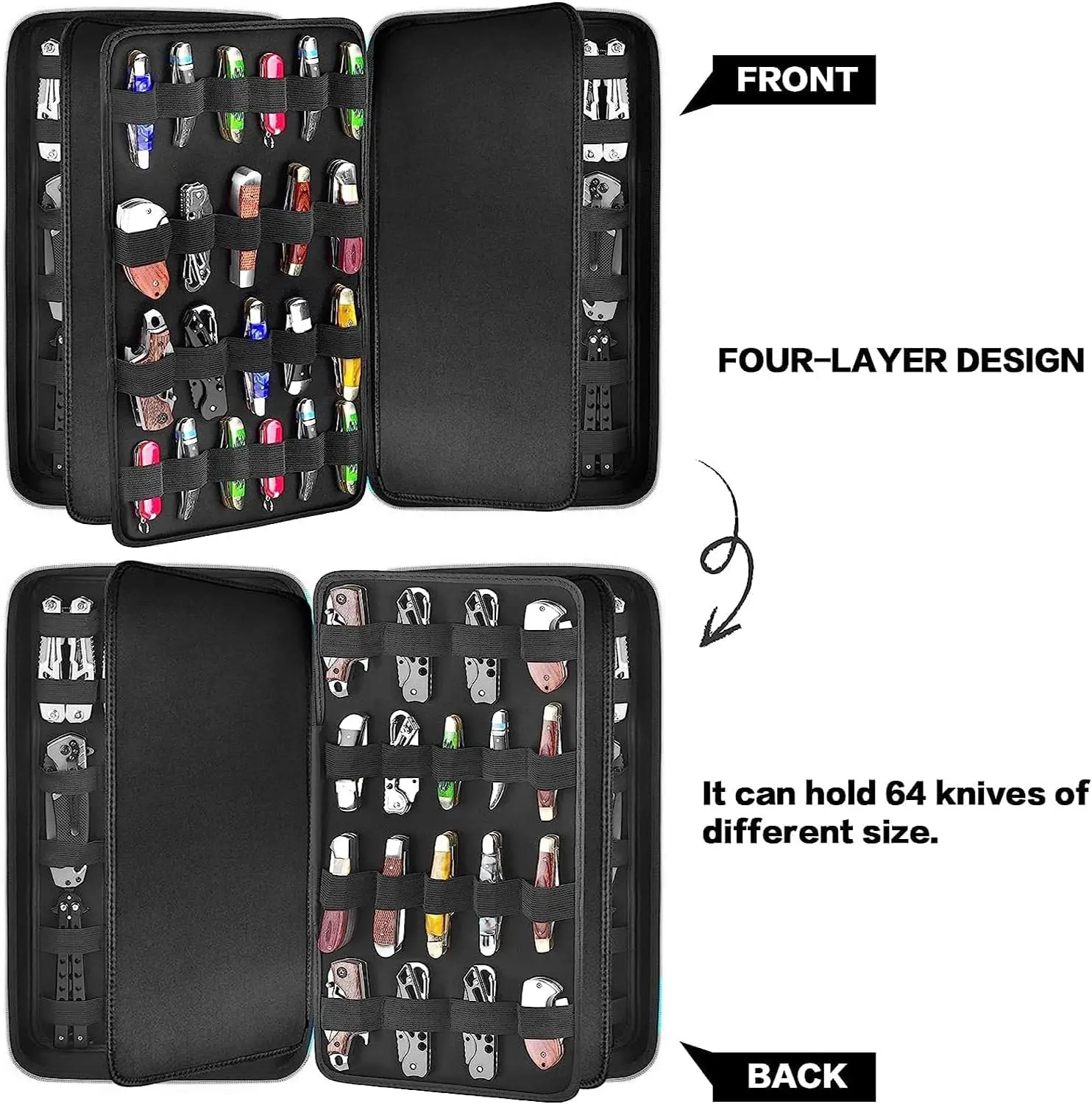 （CASE ONLY)Knife Display Case for 66+ Pocket Knives. Folding Holder, Butterfly Storage Organizer, Knives Roll Collection Pouch 3