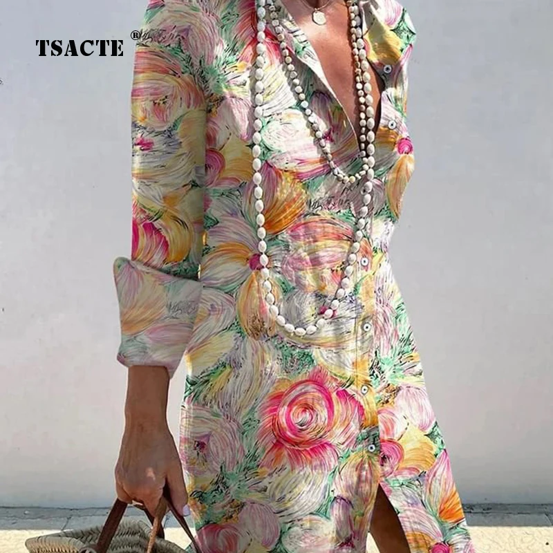 

Женская одежда в британском стиле на заказ, Новинка весна-лето 2024, платье-рубашка с принтом и лацканами, элегантное приталенное однобортное платье