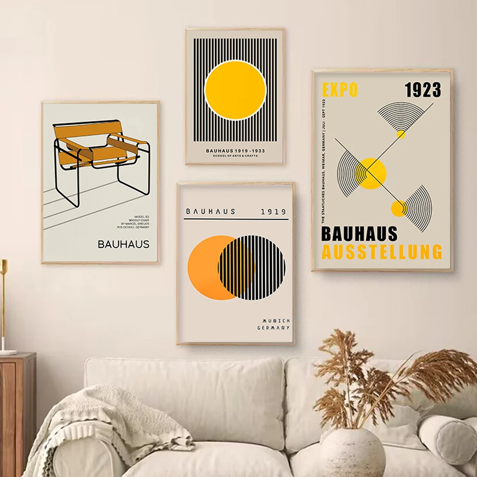 

Abstract Bauhaus Wassily Chair Mid Century Orange Beige Wall Art Canvas Painting Prints Pictures Living Room Interior Home Decor
