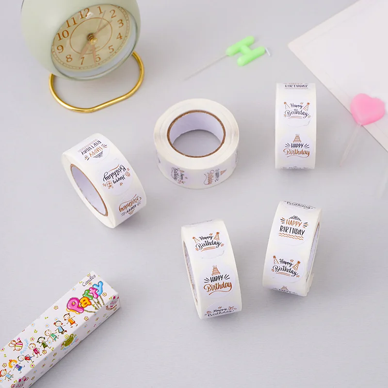 500pcs 1inch Cute Happy birthday Stickers Roll for Gift Wrapping Decoration Envelope Sealing Label Kids toys Stationery Stickers