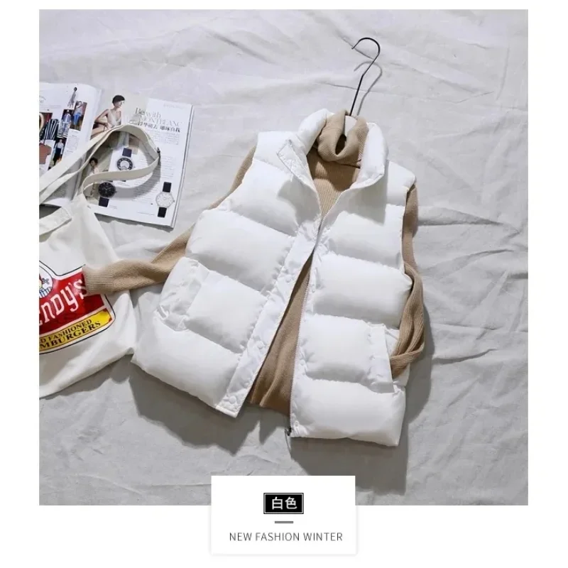 

Women Winter Warm Cotton Padded Puffer Casual Stand Collar Short Down Cotton Waistcoat Vests Sleeveless Parkas Jacket