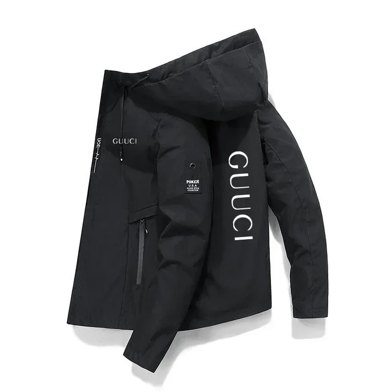 Spring/Autumn Men's Jacket Printed Outdoor Sports Hooded Windproof Simplicity Fashion Casual Jacket