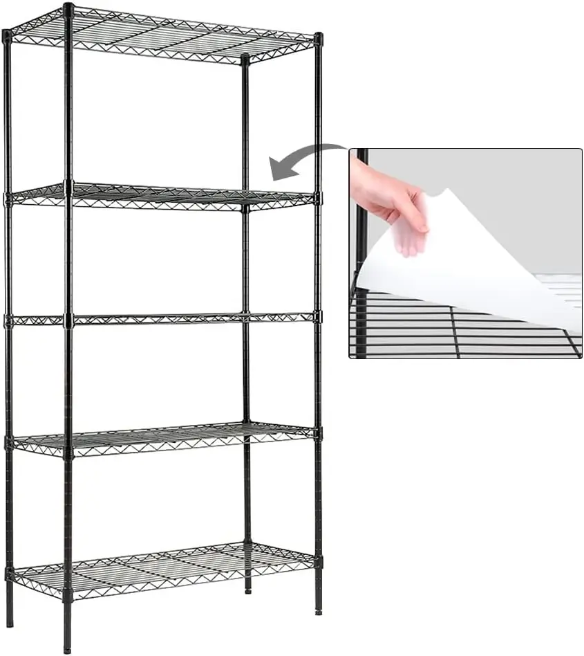 

5-Shelf Shelving Unit with Shelf Liners Set of 5, Adjustable, Steel Wire Shelves, 150lbs Loading Capacity Per Shelf