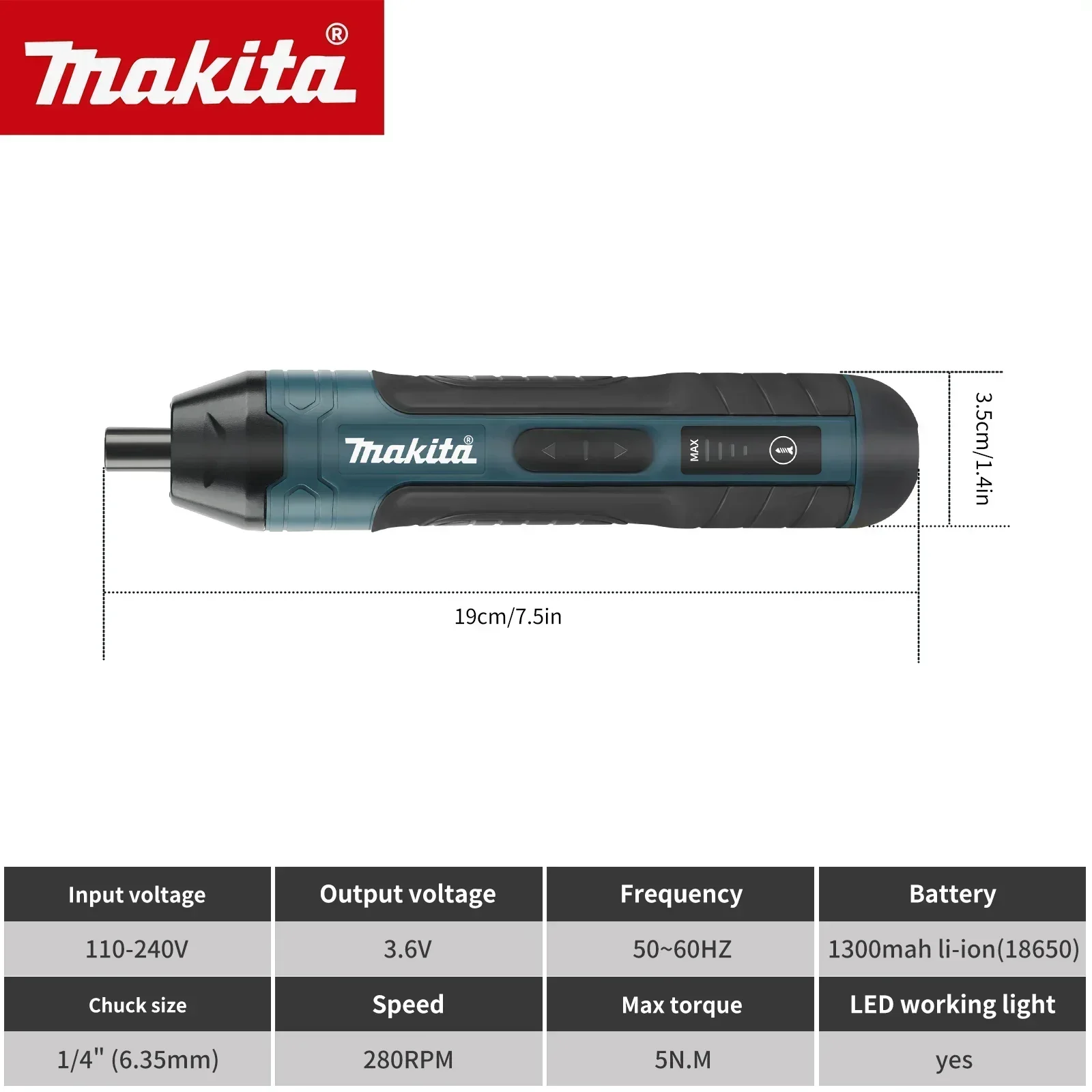 마키타 3.6V 무선 스크루드라이버 드릴 1300mAh 5N.m 토크 4단 속도 LED 작업등 USB-C 가구 및 가정 수리용