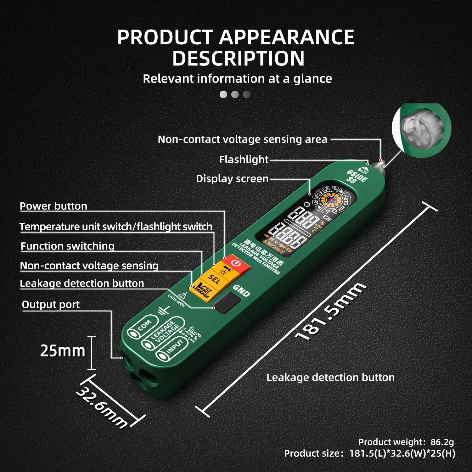 BSIDE Digital Multimeter Pen Type Smart Multitester Auto Range DC AC Voltage Capacitance Ohm NCV Hz Diode Live Wire Tester Meter