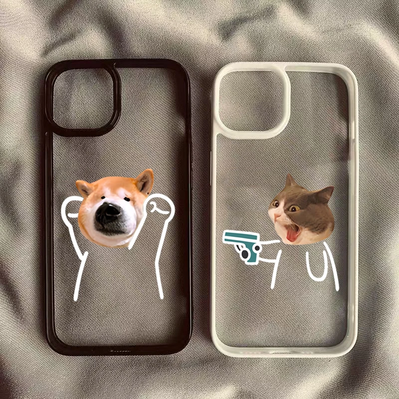 Adorable Cat Dog Duo Clear Shockproof Silicone Phone Case