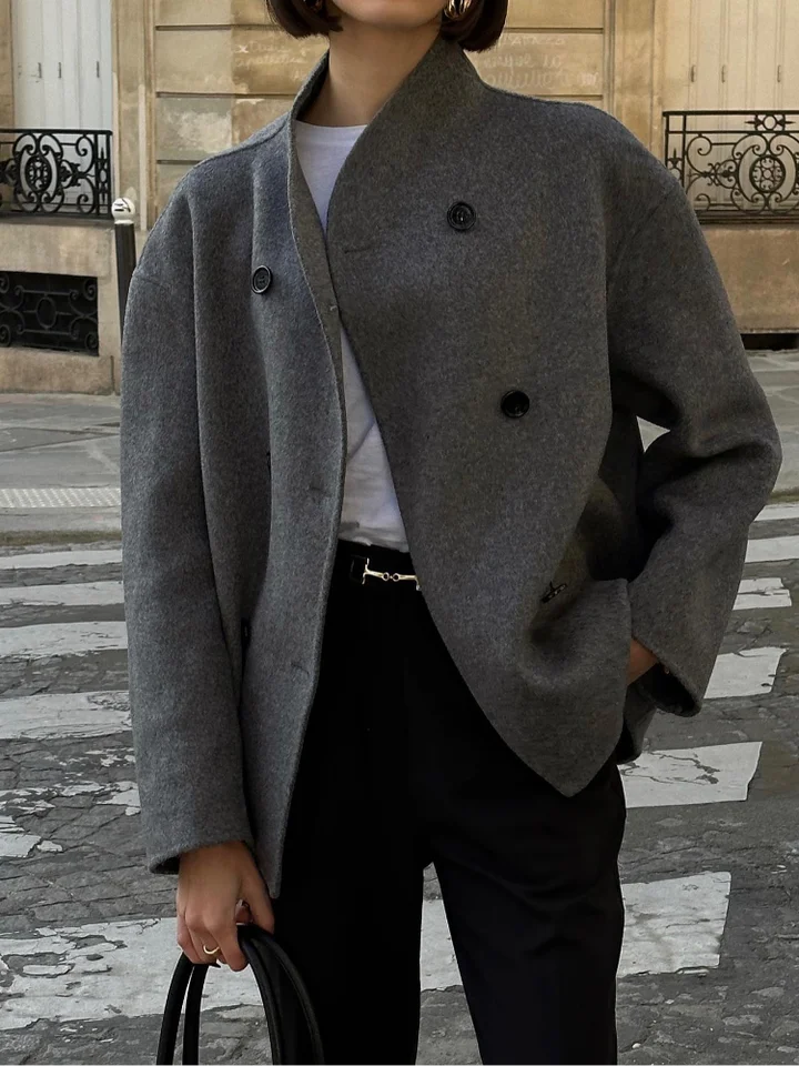 Ybing Manteau D'hiver Pour Femme - Trench élégant - Couleur Unie - Avec Poches - Boutons à Double Boutonnage - Coupe-vent Fin - Manteau En Laine - Coupe-vent Chaud - Vêtement D'extérieur